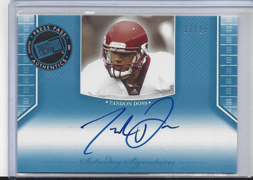 1/1 TANDON DOSS 2011 PRESS PASS SATURDAY SIGS BLUE AUTO RC #D 17/25 JERSEY #17!
