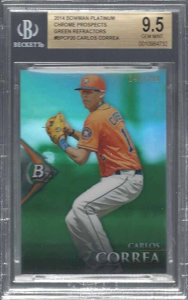 CARLOS CORREA 2014 BOWMAN PLATINUM GREEN REFRACTOR PROSPECT /399 BGS 9.5 GEM MT