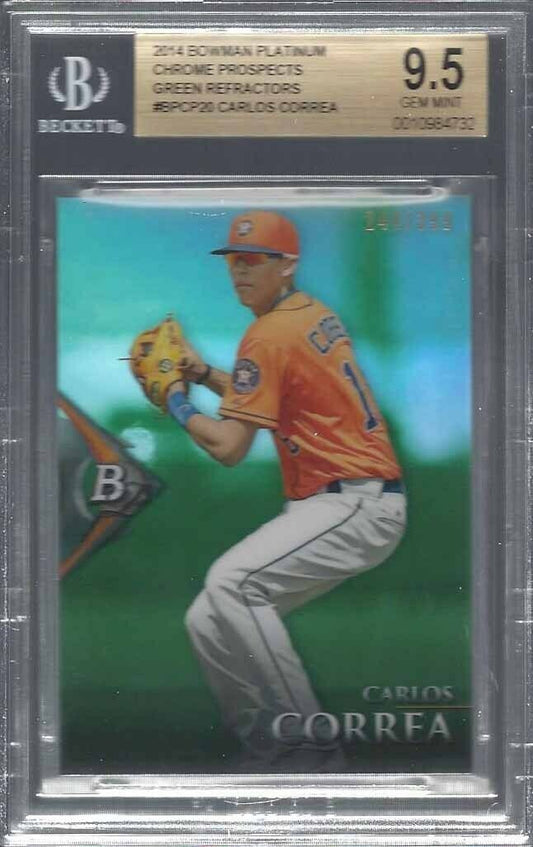 CARLOS CORREA 2014 BOWMAN PLATINUM GREEN REFRACTOR PROSPECT /399 BGS 9.5 GEM MT