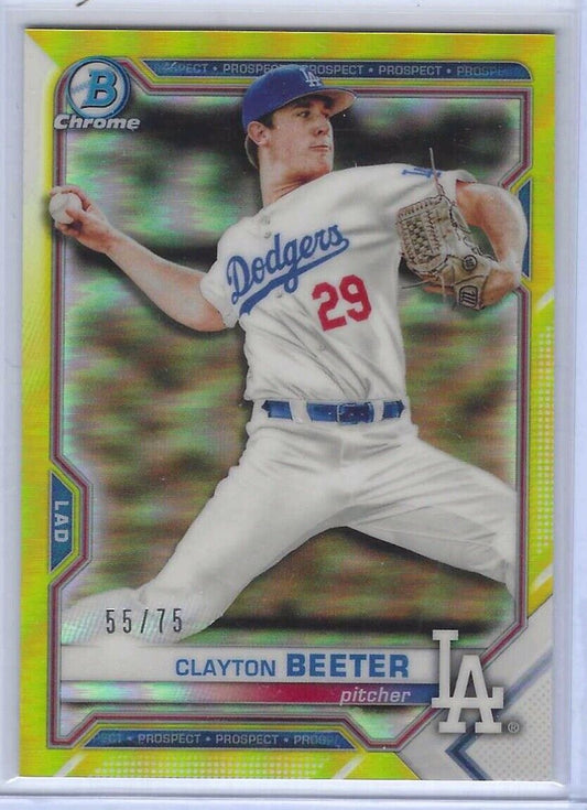 CLAYTON BEETER 2021 BOWMAN CHROME YELLOW REFRACTOR PROSPECT #d /75