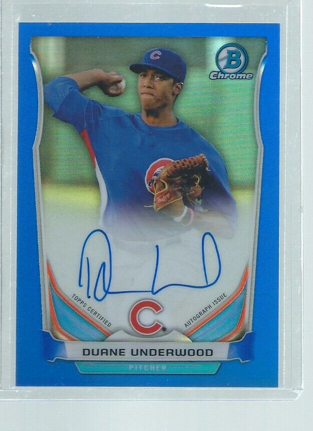 DUANE UNDERWOOD 2014 BOWMAN CHROME ON CARD AUTO BLUE REFRACTOR PROSPECT #D33/150