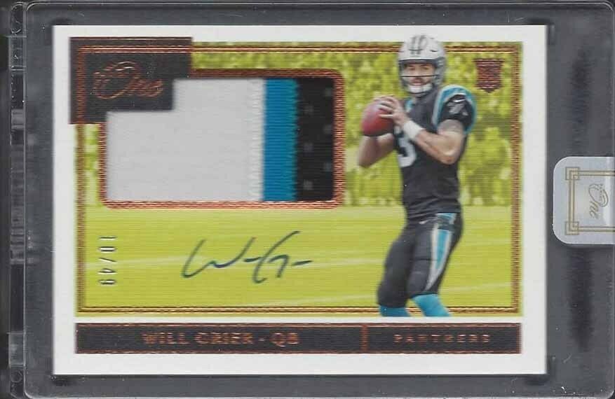 WILL GRIER 2019 PANINI ONE COPPER RPA 3 COLOR PATCH ON CARD AUTO RC #D 10/49