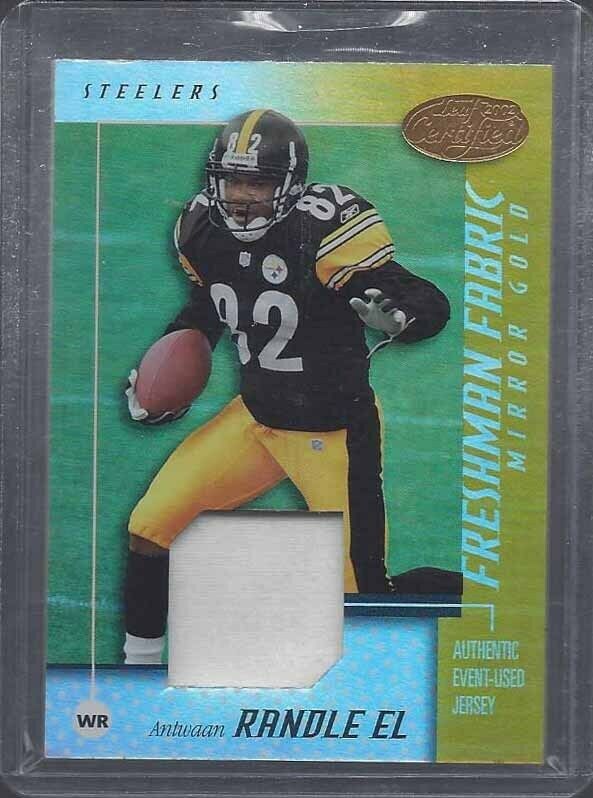 ANTWAAN RANDLE EL 2002 LEAF CERTIFIED FRESHMAN FABRIC MIRROR GOLD PATCH RC /25