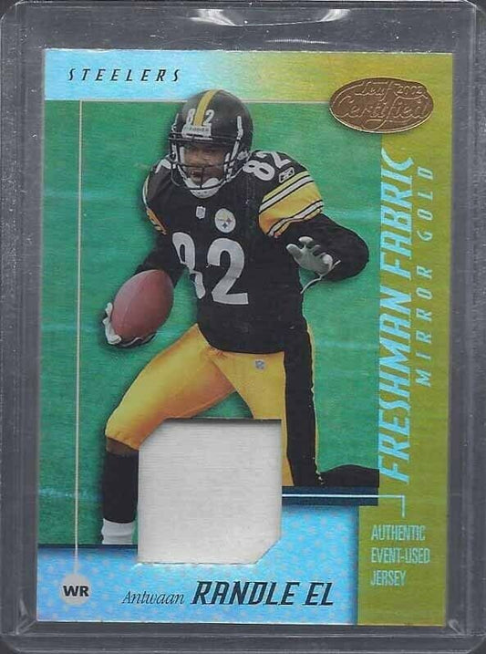 ANTWAAN RANDLE EL 2002 LEAF CERTIFIED FRESHMAN FABRIC MIRROR GOLD PATCH RC /25