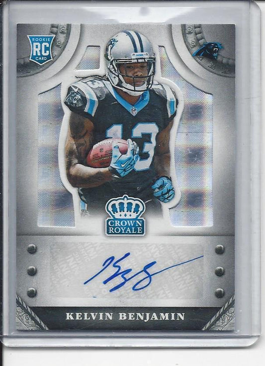 KELVIN BENJAMIN 2014 CROWN ROYALE SILVER PLAID PANTHERS ROOKIE AUTO RC #D 28/50