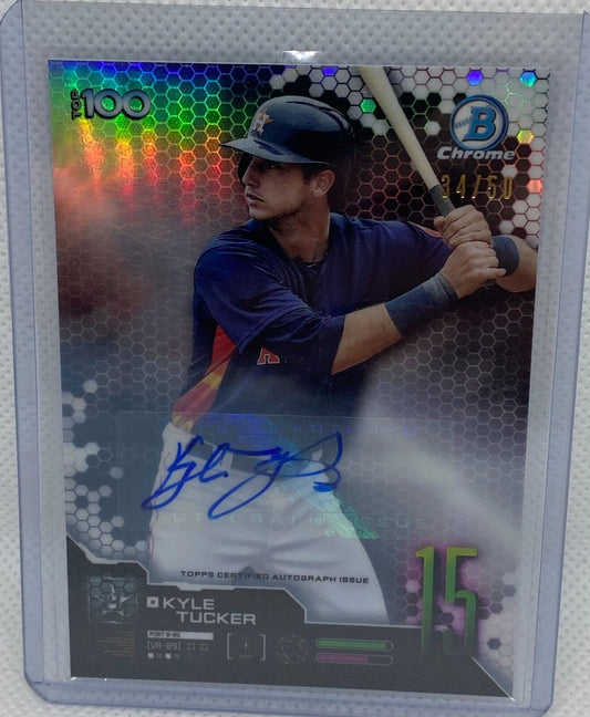 KYLE TUCKER 2019 TOPPS BOWMAN CHROME TOP 100 REFRACTOR PROSPECT AUTO #D 34/50