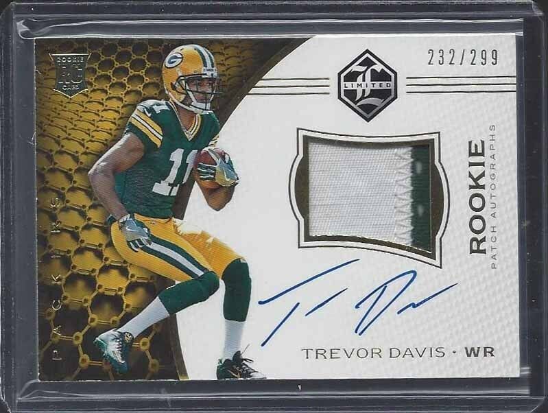 TREVOR DAVIS 2016 LIMITED RPA 2 COLOR PACKERS ROOKIE PATCH ON CARD AUTO RC /299
