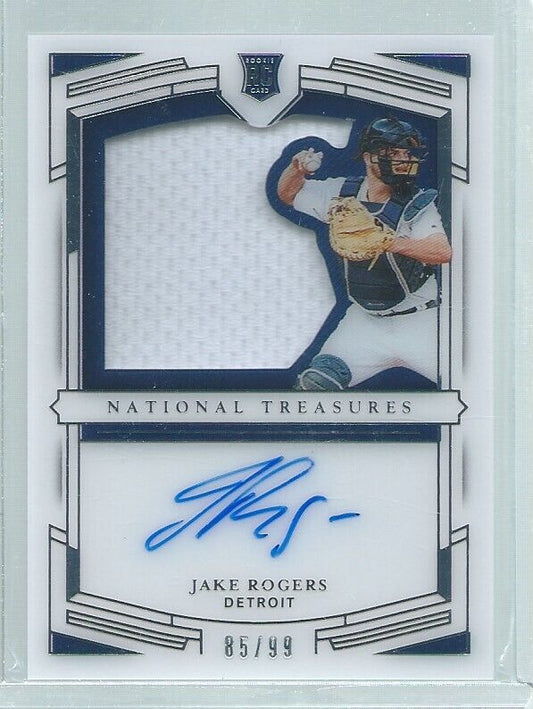 JAKE ROGERS 2020 NATIONAL TREASURES JERSEY ON CARD AUTO ROOKIE RC #D 85/99