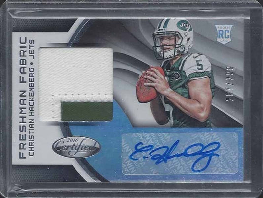 CHRISTIAN HACKENBERG 2016 CERTIFIED FRESHMAN FABRIC RPA 2 CLR PATCH AUTO RC /299