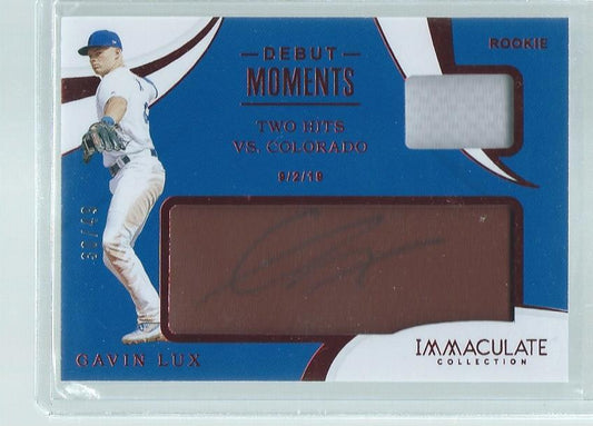 GAVIN LUX 2020 IMMACULATE DEBUT MOMENTS JERSEY GLOVE AUTO RED ROOKIE RC #D 30/49