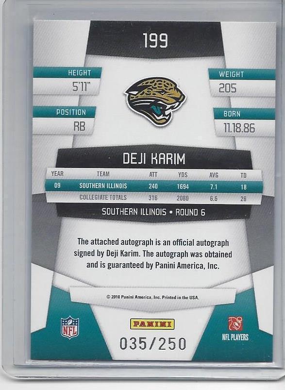 1/1 DEJI KARIM 2010 CERTIFIED RED ROOKIE AUTO RC #D 35/250 HIS JERSEY #35!