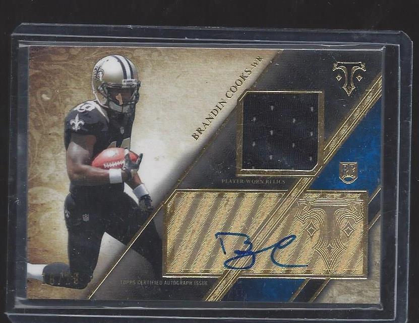 1/1 BRANDIN COOKS 2014 TRIPLE THREADS BLUE JERSEY AUTO RC #D 10/10 JERSEY #10!!