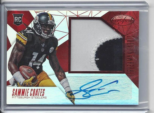 SAMMIE COATES 2015 CERTIFIED FRESHMAN FABRIC RED JUMBO ROOKIE PATCH AUTO RC /299