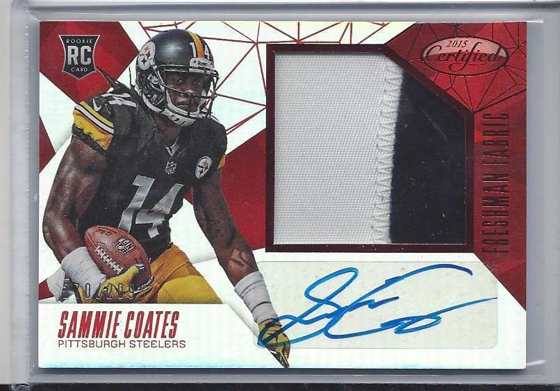 SAMMIE COATES 2015 CERTIFIED FRESHMAN FABRIC RED JUMBO ROOKIE PATCH AUTO RC /299