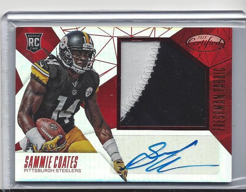 SAMMIE COATES 2015 CERTIFIED FRESHMAN FABRIC RED JUMBO ROOKIE PATCH AUTO RC /299