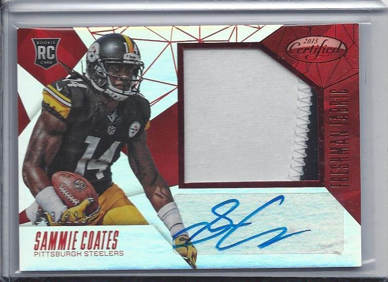 SAMMIE COATES 2015 CERTIFIED FRESHMAN FABRIC RED JUMBO ROOKIE PATCH AUTO RC /299