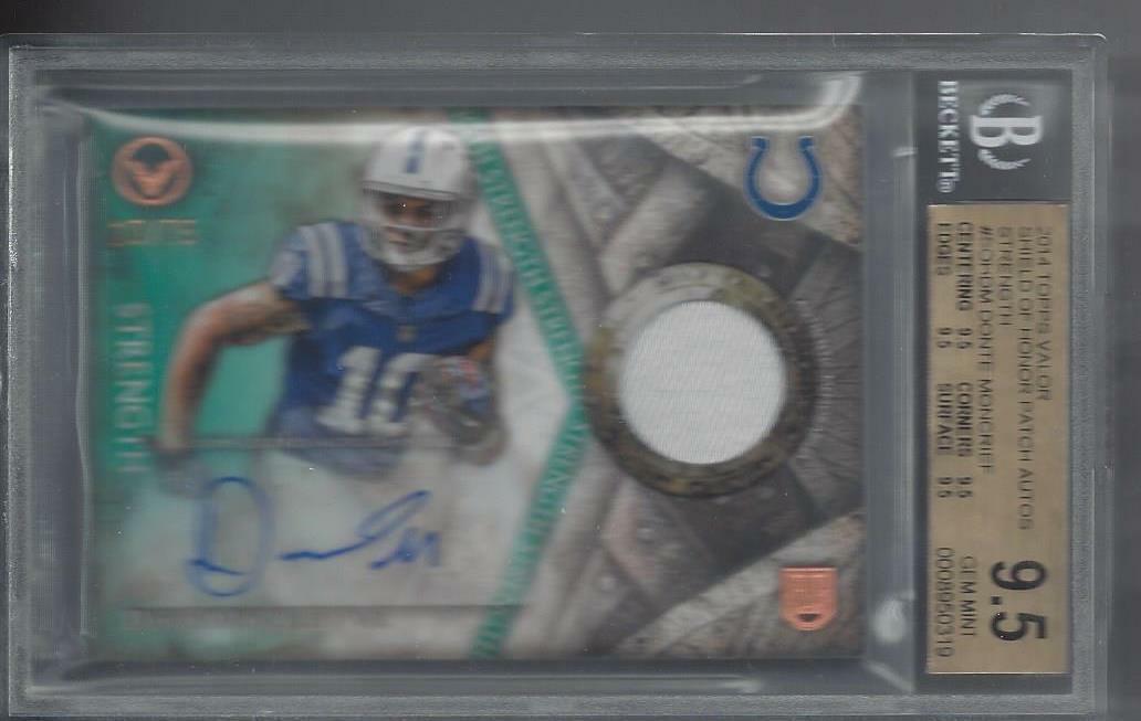 1/1 DONTE MONCRIEF 2014 VALOR SHIELD HONOR STRENGTH PATCH AUTO RC 10/75 BGS 9.5
