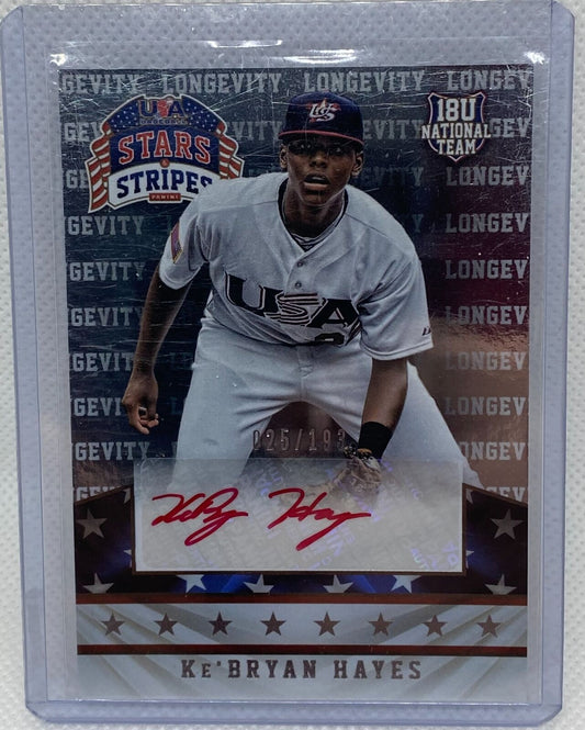 KE'BRYAN HAYES 2015 PANINI USA BASEBALL STARS & STRIPES RED INK AUTO #D 025/193