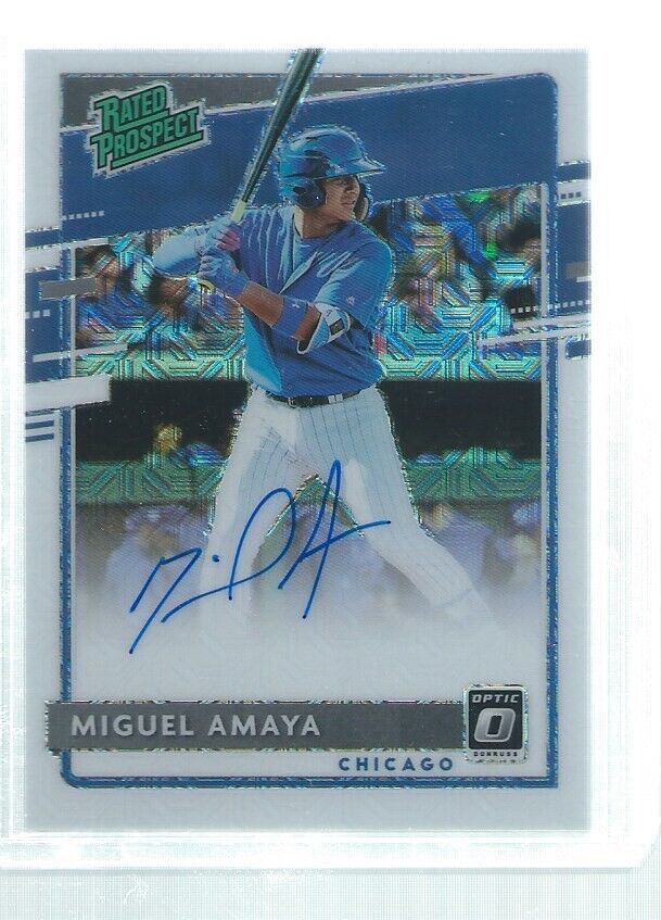 MIGUEL AMAYA 2020 DONRUSS OPTIC MOJO PRIZM RATED PROSPECT ON CARD AUTO #D 13/99