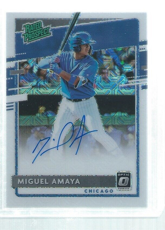 MIGUEL AMAYA 2020 DONRUSS OPTIC MOJO PRIZM RATED PROSPECT ON CARD AUTO #D 13/99