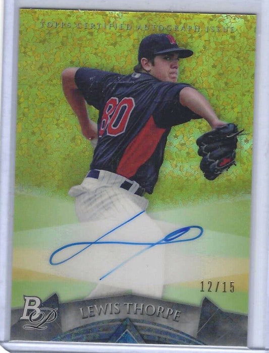 LEWIS THORPE 2014 BOWMAN PLATINUM GOLD SPECKLE AUTO REFRACTOR #d 12/15