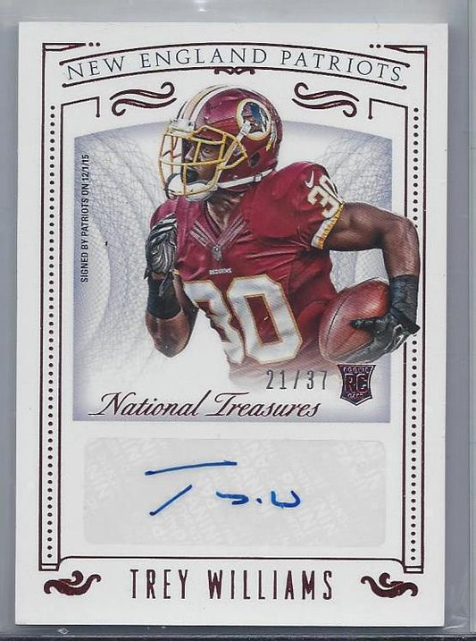 TREY WILLIAMS  2015 NATIONAL TREASURES RED JERSEY NUMBER ROOKIE AUTO RC #D 21/37