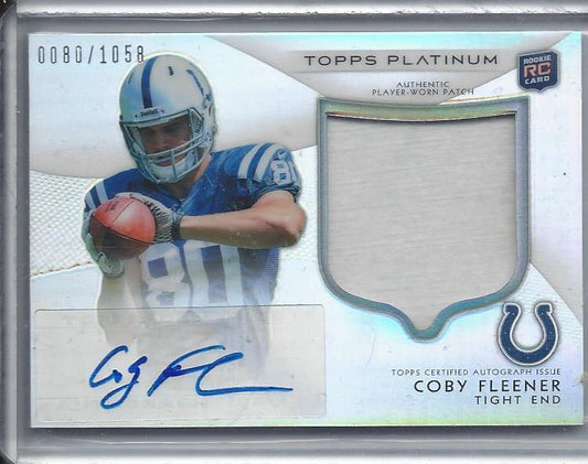 1/1 COBY FLEENER 2012 TOPPS PLATINUM RPA REFRACTOR PATCH AUTO RC #D 80/1058 JSY#