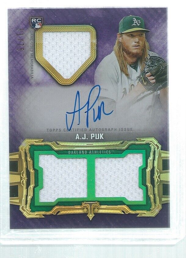 AJ PUK 2020 TOPPS TRIPLE THREADS JERSEY ON CARD AUTO PHENOM PURPLE RC #D31/75