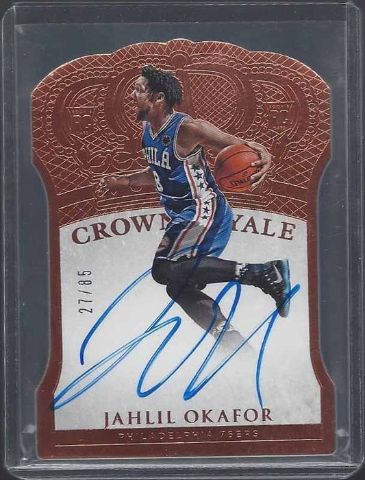 JAHLIL OKAFOR 2015-16 PREFERRED CROWN ROYALE DIE CUT ON CARD AUTO RC #D 27/85