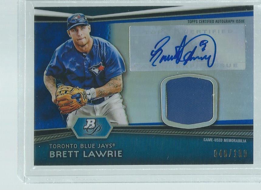 BRETT LAWRIE 2012 BOWMAN PLATINUM JERSEY AUTO BLUE REFRACTOR PROSPECT #D 48/199