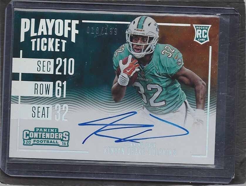 KENYAN DRAKE 2016 CONTENDERS PLAYOFF TICKET VARIATION ON CARD AUTO RC #D /199