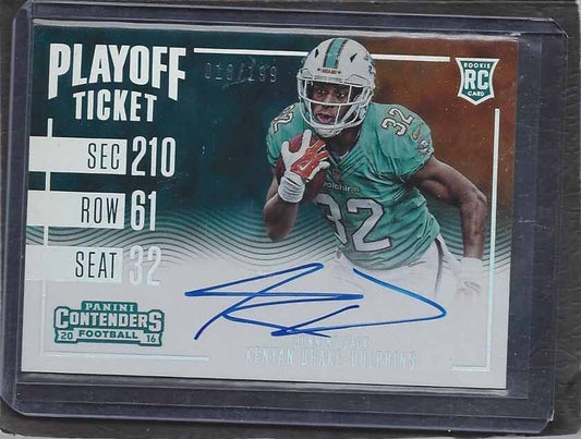 KENYAN DRAKE 2016 CONTENDERS PLAYOFF TICKET VARIATION ON CARD AUTO RC #D /199