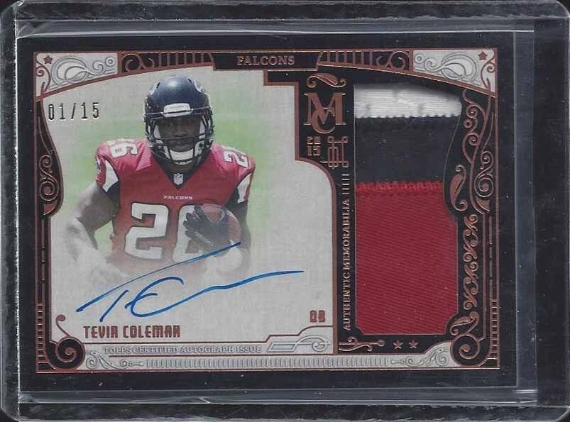TEVIN COLEMAN 2015 TOPPS MUSEUM JUMBO 3 COLOR PATCH ON CARD AUTO RC #D 1/15