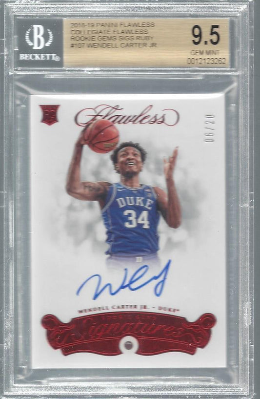 WENDELL CARTER JR 2018 FLAWLESS ROOKIE GEMS RUBY AUTO RC /20 BGS 9.5 10 POP 1/1