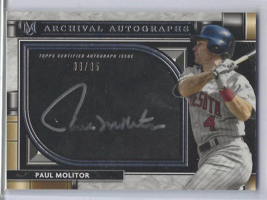 PAUL MOLITOR 2021 TOPPS MUSEUM COLLECTION ARCHIVAL ON CARD SILVER INK AUTO /85