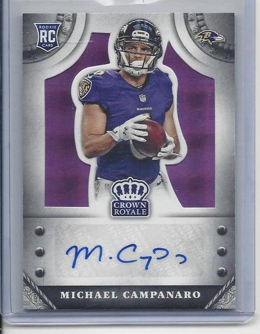 MICHAEL CAMPANARO 2014 CROWN ROYALE PURPLE PLAID RAVENS ROOKIE AUTO RC #D 5/10