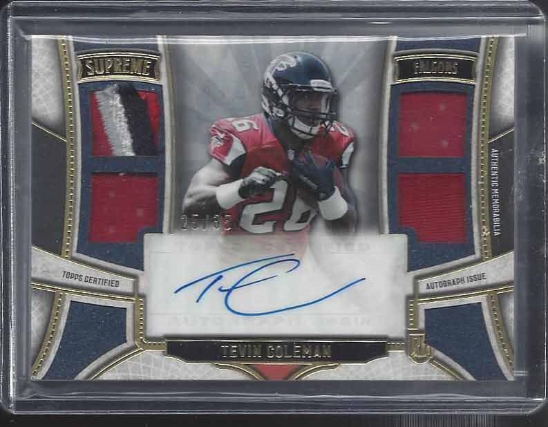 TEVIN COLEMAN 2015 TOPPS SUPREME QUAD FALCONS 4 CLR LOGO PATCH AUTO RC #D 25/35