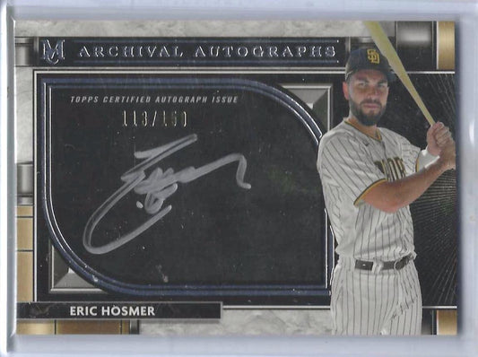 ERIC HOSMER 2021 TOPPS MUSEUM COLLECTION ARCHIVAL ON CARD SILVER INK AUTO /150