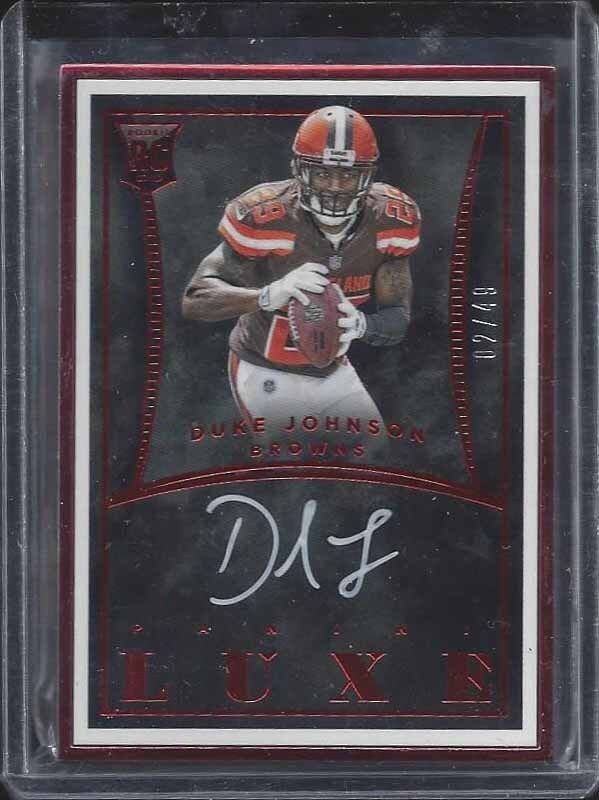 DUKE JOHNSON JR. 2015 PANINI LUXE RED FRAME ON CARD ROOKIE AUTO RC #D 2/49