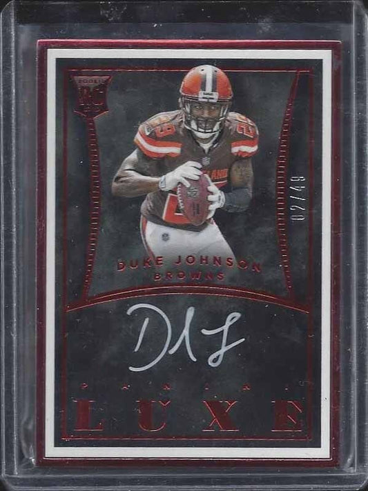 DUKE JOHNSON JR. 2015 PANINI LUXE RED FRAME ON CARD ROOKIE AUTO RC #D 2/49