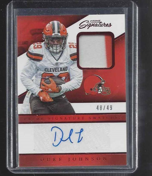 DUKE JOHNSON 2016 PRIME SIGNATURES BROWNS 2 COLOR PATCH AUTO #D 48/49