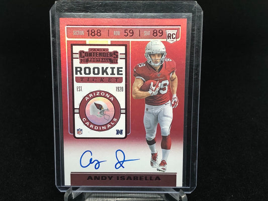 ANDY ISABELLA 2019 PANINI CONTENDERS RED ZONE ROOKIE TICKET ON CARD AUTO RC #121