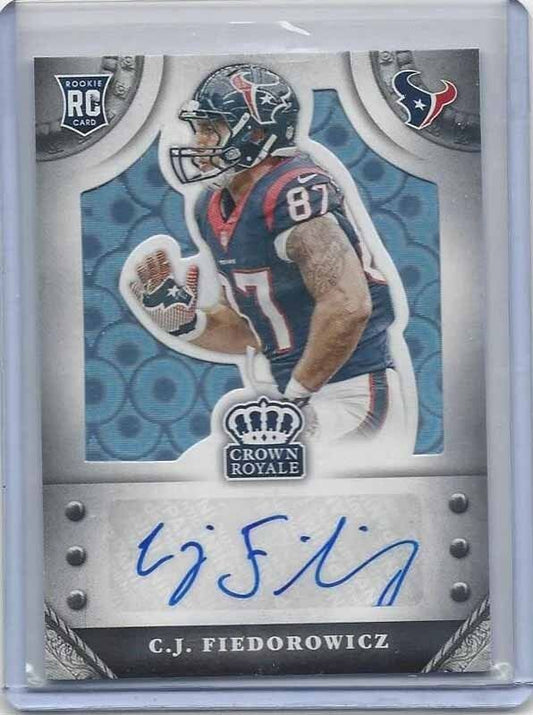 C.J. FIEDOROWICZ 2014 CROWN ROYALE BLUE PYRAMIDS TEXANS ROOKIE AUTO RC #D /5