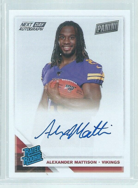 ALEXANDER MATTISON 2019 PANINI RPS NEXT DAY RATED ROOKIE ON CARD AUTO RC