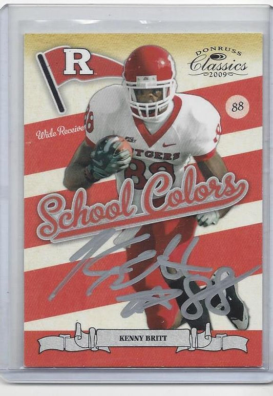 KENNY BRITT 2009 DONRUSS CLASSICS SCHOOL COLORS ON CARD ROOKIE AUTO RC #23