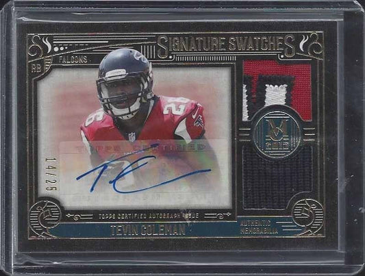 TEVIN COLEMAN 2015 TOPPS MUSEUM GOLD ROOKIE DUAL 3 COLOR PATCH AUTO RC #D 14/25