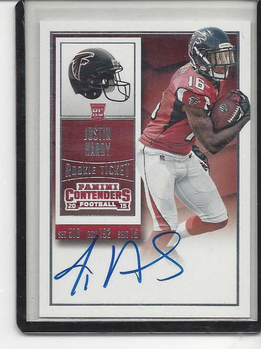 JUSTIN HARDY 2015 PANINI CONTENDERS ROOKIE TICKET FALCONS ON CARD AUTO RC #221