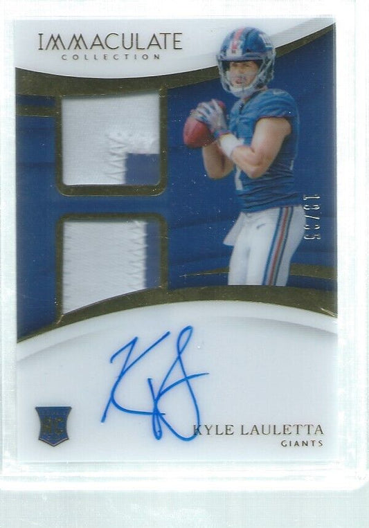 KYLE LAULETTA 2018 IMMACULATE DUAL 2 COLOR PATCH ON CARD AUTO ROOKIE RC #D 10/35