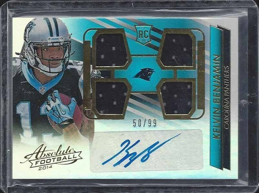 KELVIN BENJAMIN 2014 ABSOLUTE RPM QUAD PANTHERS ROOKIE JERSEY AUTO RC #D /99