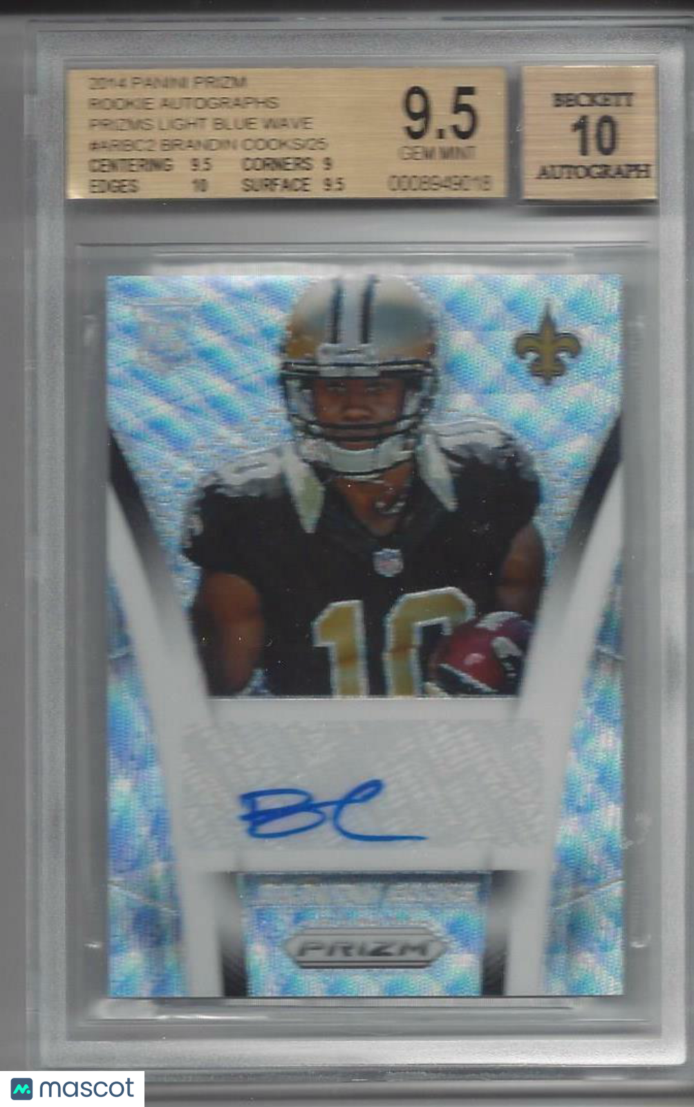 BRANDIN COOKS 2014 PRIZM LIGHT BLUE WAVE PRIZMS REFRACTOR AUTO RC 25/25 BGS 9.5